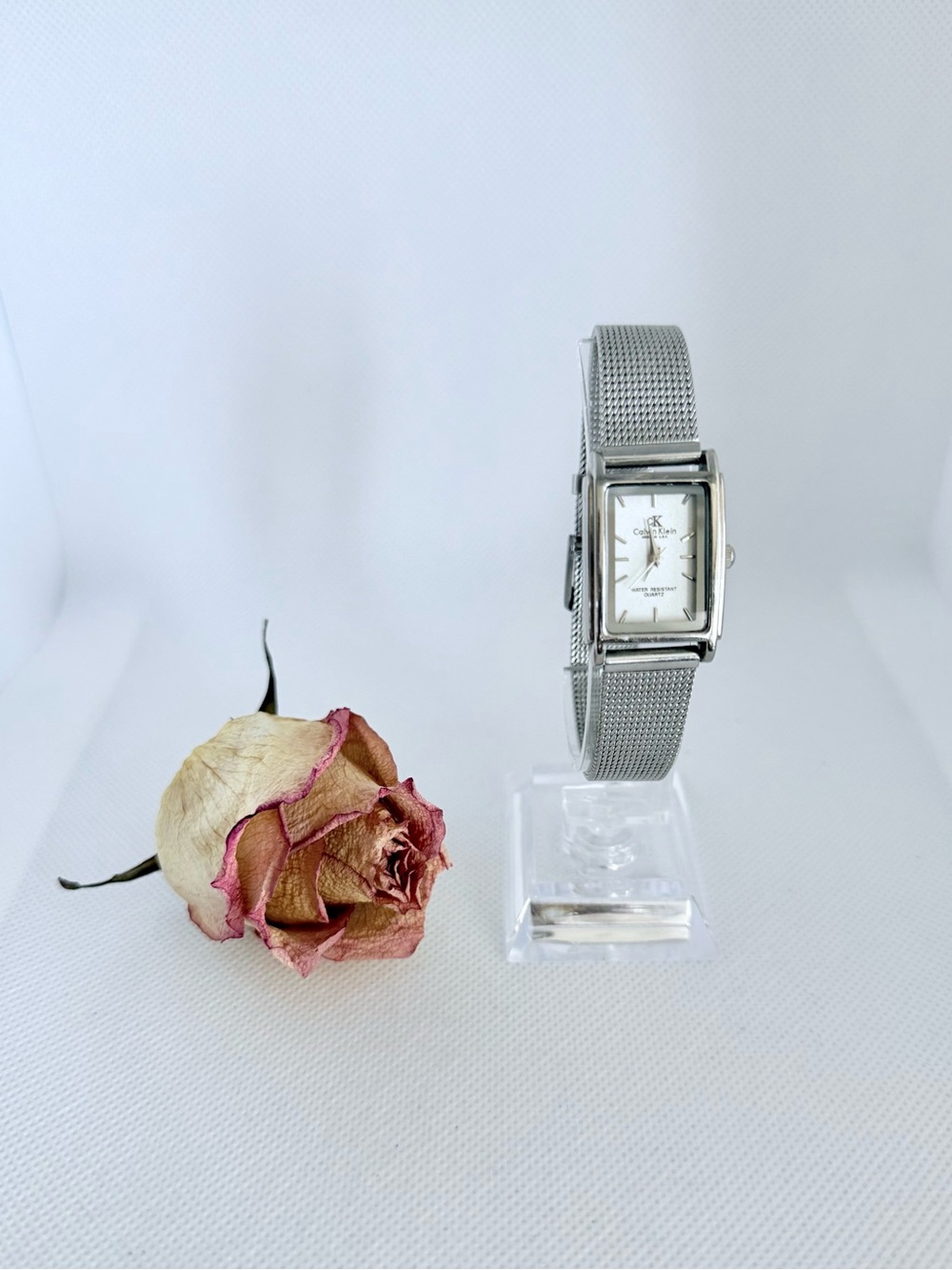 Vintage Calvin Klein #1638 Women’s Silver Steel Mesh Watch - Good Condition! 🩶